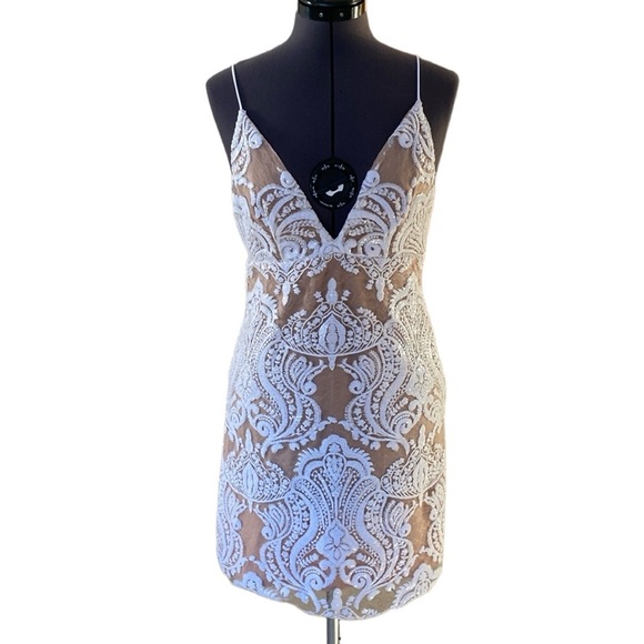Free People Night Shimmer Mini Dress 0 Night Zip Side Embroidered Lace Openback - Picture 4 of 16